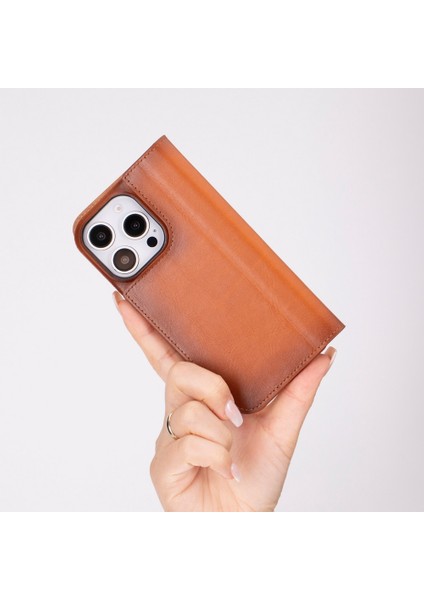 Apple iPhone 16 Pro Uyumlu, Hakiki Deri, El Yapımı, Cüzdanlı Kılıf, Gölgeli Taba modelleri