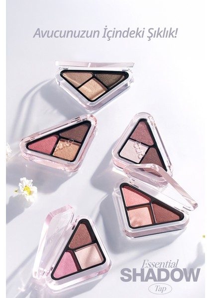 3 Renk İçeren, Mat ve Işıltılı Bitişli Mini Far Paleti CLIO Essential Shadow Tap (02 Rose Closer)
