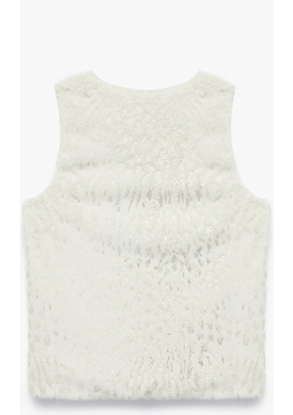 V Yaka Varak Baskılı Parıltılı Peluş Yelek fiyatları