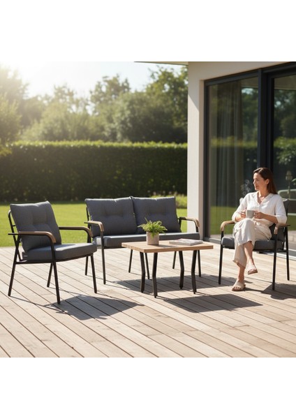 KÖYCEĞİZ 2+1+1+SEHPA(50*75) BAHÇE BALKON MUTFAK TAKIMI,KOYU GRİ