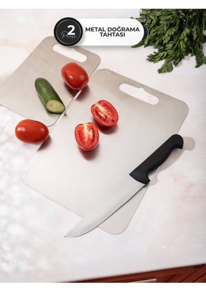 Kopya - 2 Adet Paslanmaz Çelik Doğrama Tahtası | 15×25 – 24×34 cm | Yüzey, Hijyenik