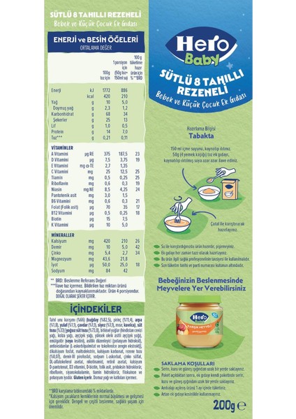 Sütlü 8 Tahıllı Rezeneli Kaşık Mama 200G indirimleri