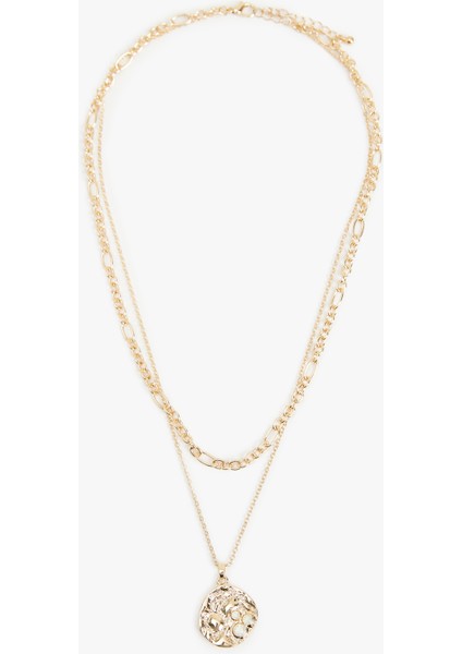 2 Sıra Charm Detaylı Çoklu Zincir Kolye