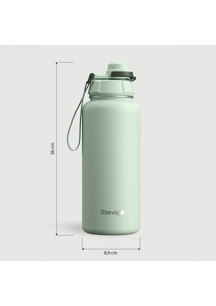 1 Hand Leak-Proof Sızdırmaz Çelik Termos 1000 Ml Smoke Green St-218
