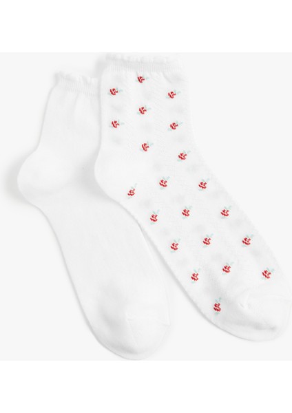 Pamuklu Çiçek Desenli 2'li Soket Çorap Seti