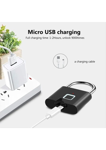 Anahtarsız USB Şarj Parmak Izi Kilidi Akıllı Kilit Su Geçirmez Kapı Kilidi Taşınabilir Hırsızlık Önleme Asma Kilit (Yurt Dışından)