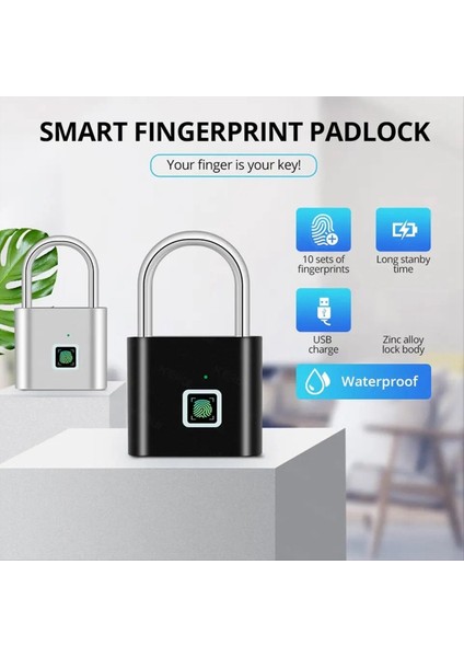 Anahtarsız USB Şarj Parmak Izi Kilidi Akıllı Kilit Su Geçirmez Kapı Kilidi Taşınabilir Hırsızlık Önleme Asma Kilit (Yurt Dışından) fiyatları