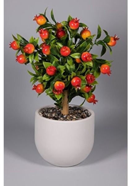 Beyaz Beton Saksıda Gerçekçi Görünümlü Yapay Nar Ağacı 40 cm fiyatları