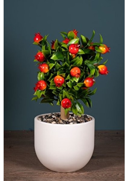 Beyaz Beton Saksıda Gerçekçi Görünümlü Yapay Nar Ağacı 40 cm modelleri