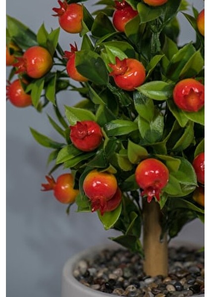 Beyaz Beton Saksıda Gerçekçi Görünümlü Yapay Nar Ağacı 40 cm fırsatları