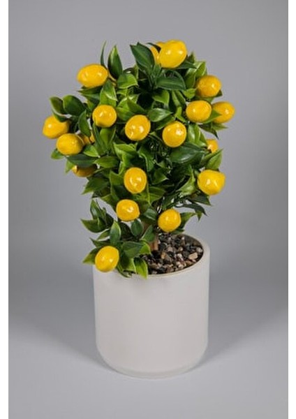 Beyaz Beton Saksıda Gerçekçi Görünümlü Yapay Limon Ağacı 40 cm fırsatları