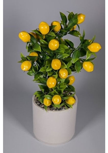 Beyaz Beton Saksıda Gerçekçi Görünümlü Yapay Limon Ağacı 40 cm indirimleri
