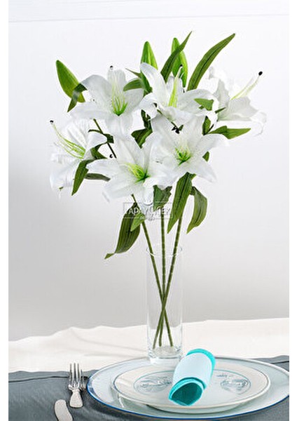 Uzun Dal Beyaz Kaliteli Yapay Lilyum Zambak Çiçeği 70 cm Estetik Görünüm fiyatları