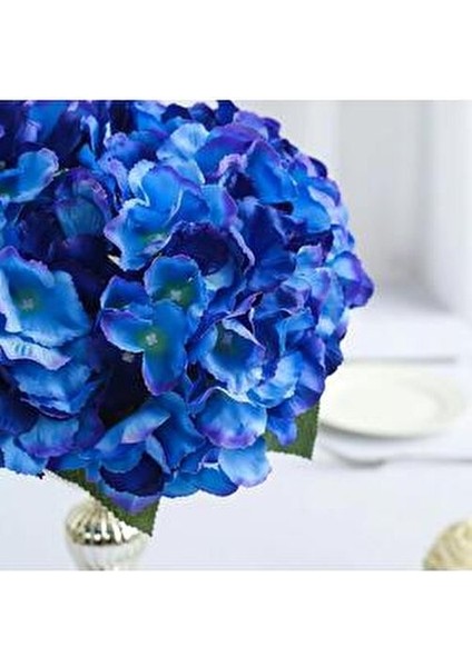 Yapay Çiçek Ortanca Demeti Mavi Koyu Yıkanabilir Kumaş 50 cm Uzun Ömürlü