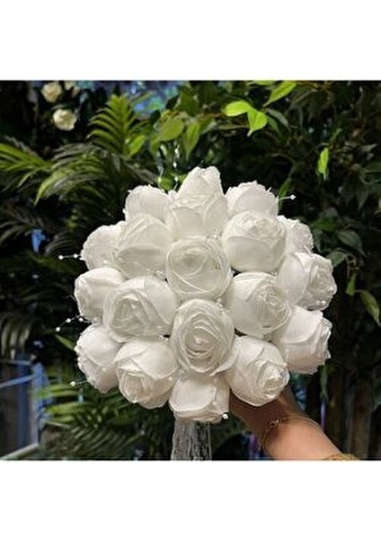 Gelin Buketi Beyaz İncili Şakayık Yapay Çiçek Uzun Ömürlü ve Gerçekçi Görünüm