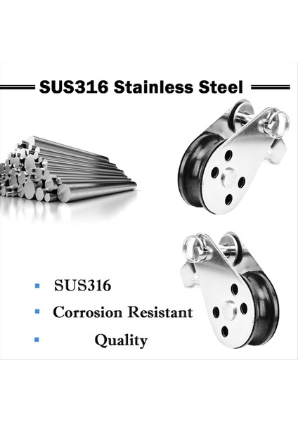 SUS316 Kaldırma Yük Kasnak Blok Tekerlekler Tek Kasnak Açık Paslanmaz Çelik Güçlü Kasnak 2 Pcs (Yurt Dışından) modelleri