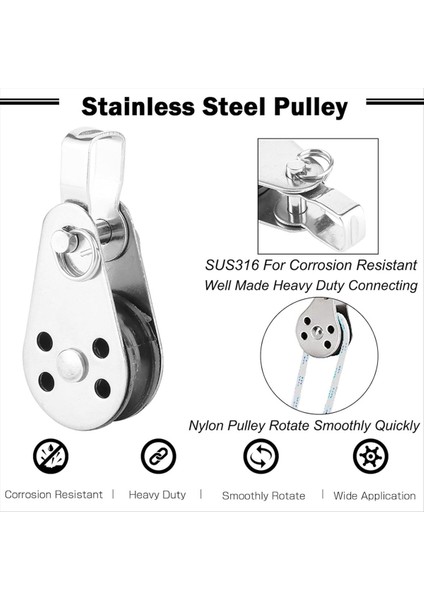 SUS316 Kaldırma Yük Kasnak Blok Tekerlekler Tek Kasnak Açık Paslanmaz Çelik Güçlü Kasnak 2 Pcs (Yurt Dışından) indirimleri