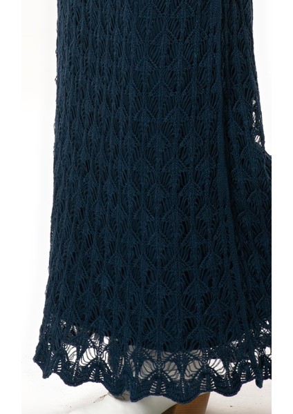 Beli Lastikli Elvan Sonbahar ve Kışlık Uzun Örgü Triko Etek Lacivert Lcvt modelleri