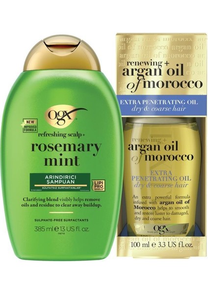 Rosemary Mint (Biberiye & Nane Içeren) Arındırıcı Şampuan 385 ml + Argan Yağ 100 ml