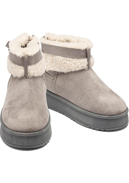 Kadın Gri Süet Bot Içi Kürklü Kemerli Bilekte Kısa Topuklu Taban Kışlık Bot fırsatları
