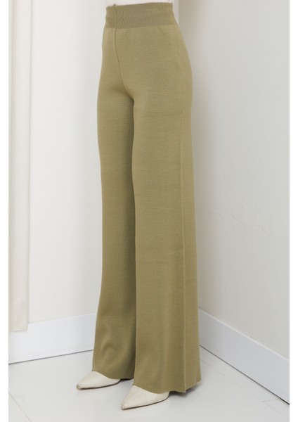 Kadın Rahat Kalıp Geniş Paça Beli Lastikli Triko Pantolon