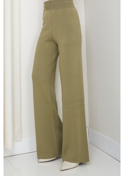 Kadın Rahat Kalıp Geniş Paça Beli Lastikli Triko Pantolon fırsatları