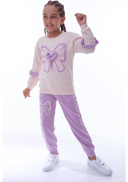 Kız Çocuk Eşofman Takımı Kalp Kurdeleli