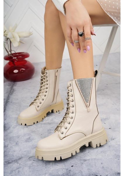 Kadın Taş Fermuar Detaylı Fermuarlı Kaymaz Taban Postal Bot