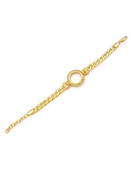 Altın Kaplama İmitasyon Zirkon Taşlı Figaro Desenli Çeyrek Çerçeve Bileklik BLK-1171