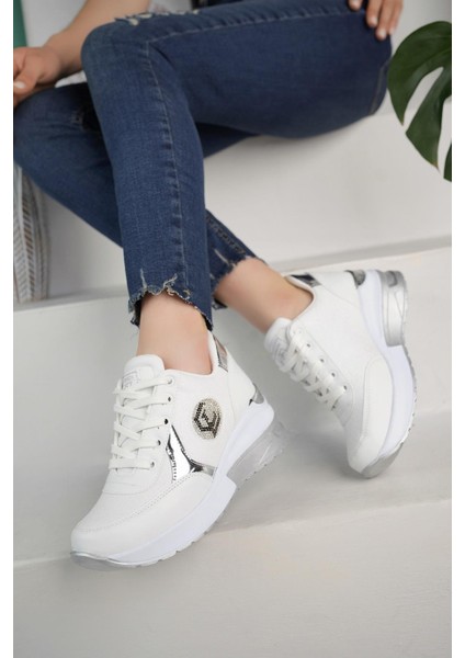 Kadın Taşlı Rahat Kalıp Topuklu Spor Ayakkabı