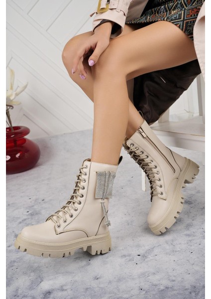 Kadın Taş Detaylı Fermuarlı Kaymaz Taban Postal Bot fiyatları