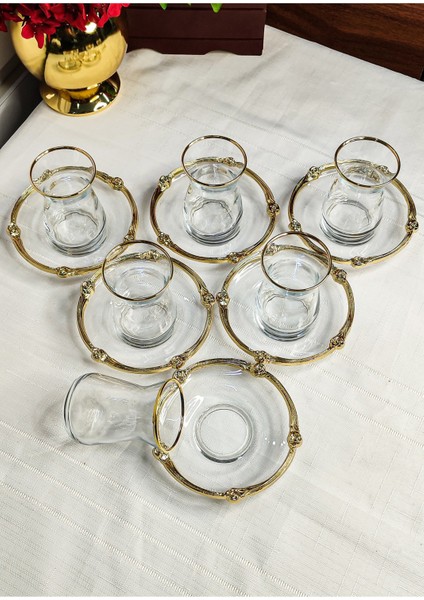 Seçkinev Gülizar 12 Parça Çay Takımı (Altın,gümüş,sarı)