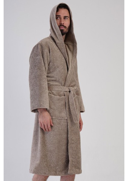 Erkek Kapüşonlu Koyu Bej Renk Bornoz – Havlu Dokulu, Cepli, Kuşaklı C6T6N7161 fiyatları
