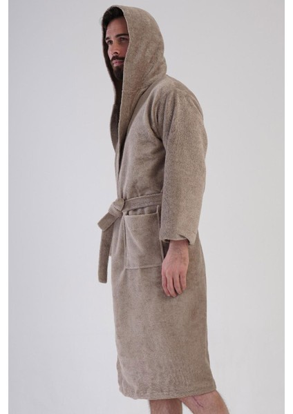 Erkek Kapüşonlu Koyu Bej Renk Bornoz – Havlu Dokulu, Cepli, Kuşaklı C6T6N7161 modelleri