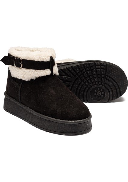 Kadın Siyah Süet Bot Içi Kürklü Kemerli Bilekte Kısa Topuklu Taban Kışlık Bot indirimleri