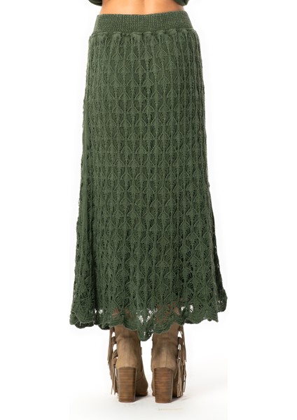 Beli Lastikli Elvan Sonbahar ve Kışlık Uzun Örgü Triko Etek Haki Hk fiyatları