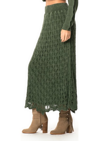 Beli Lastikli Elvan Sonbahar ve Kışlık Uzun Örgü Triko Etek Haki Hk indirimleri