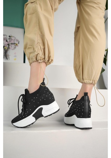 Kadın Gizli Topuk Taşlı Rahat Kalıp Bağcıklı Triko Spor Ayakkabı fiyatları
