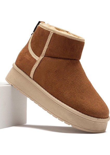 Kadın Taba Süet Bot Içi Kürklü Bilekte Kısa Topuklu Taban Kışlık Bot