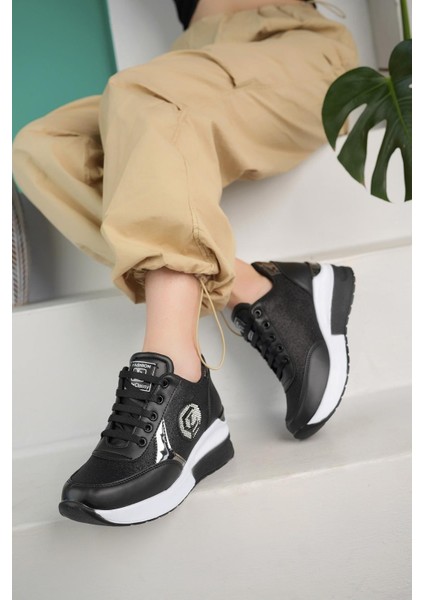 Kadın Taşlı Rahat Kalıp Topuklu Spor Ayakkabı