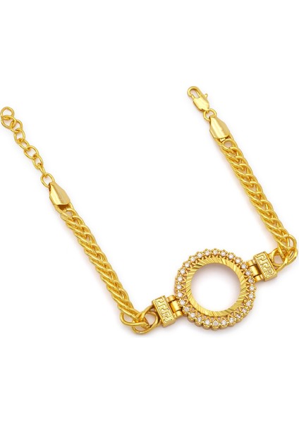 Altın Kaplama İmitasyon Zirkon Taşlı İşlemeli Zincir Çeyrek Çerçeve Bileklik BLK-1170 fiyatları