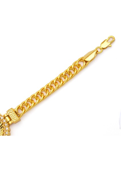 Altın Kaplama İmitasyon Zirkon Taşlı İşlemeli Zincir Çeyrek Çerçeve Bileklik BLK-1170 fırsatları