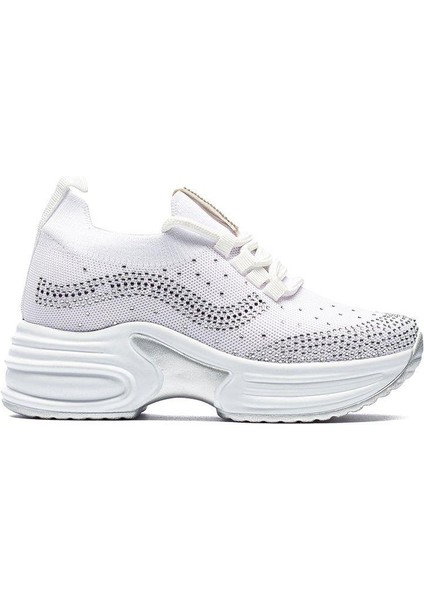 Kadın Gizli Topuk Taşlı Rahat Kalıp Bağcıklı Triko Spor Ayakkabı fiyatları