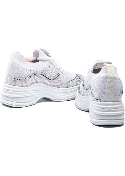 Kadın Gizli Topuk Taşlı Rahat Kalıp Bağcıklı Triko Spor Ayakkabı fırsatları