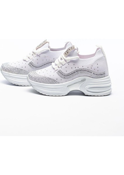 Kadın Gizli Topuk Taşlı Rahat Kalıp Bağcıklı Triko Spor Ayakkabı indirimleri