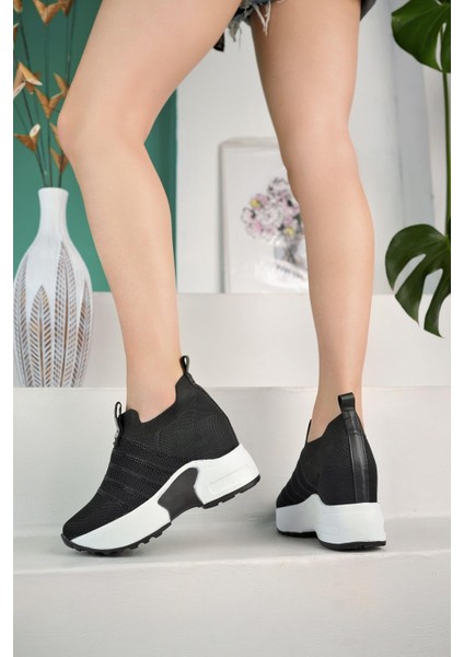 Kadın Gizli Topuk Taşlı Rahat Kalıp Triko Bağcıklı Spor Ayakkabı modelleri