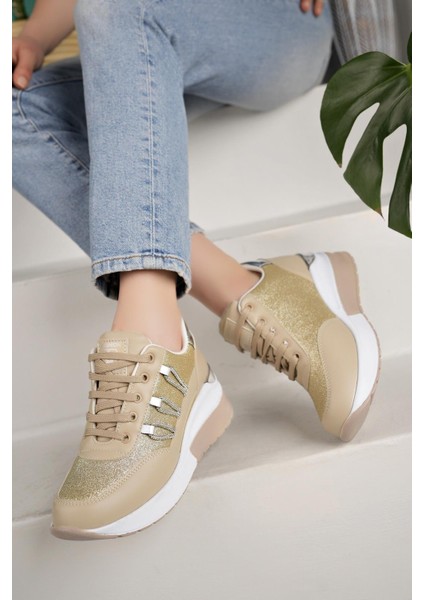 Kadın Taşlı Rahat Kalıp Topuklu Spor Ayakkabı