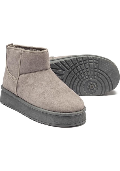 Kadın Gri Süet Bot Içi Kürklü Bilekte Kısa Topuklu Taban Kışlık Bot indirimleri