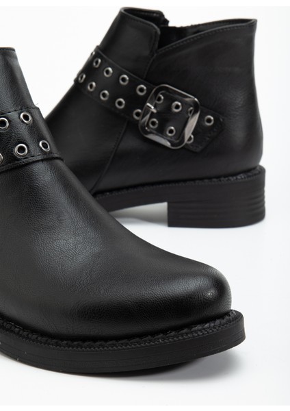 Kadın Siyah Cilt Kalın Termo Taban Kemer Toka Detaylı Fermuarlı Bot fırsatları