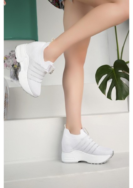 Kadın Gizli Topuk Taşlı Rahat Kalıp Triko Bağcıklı Spor Ayakkabı fiyatları
